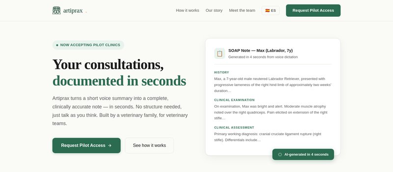 Artiprax — IA veterinaria, notas SOAP desde voz